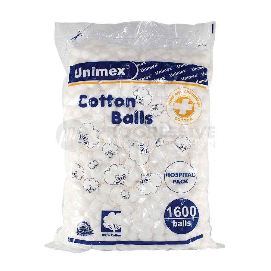 Unimex Absorbent Cotton Balls, 1600 Balls (Box of 10's) – Progressive  Medical Corporation
